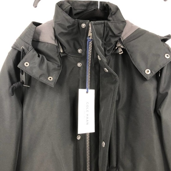 Cole Haan Mens Black Insulated Water Resistant Detachable Hood Car Coat Sz Small - Picture 5 of 12